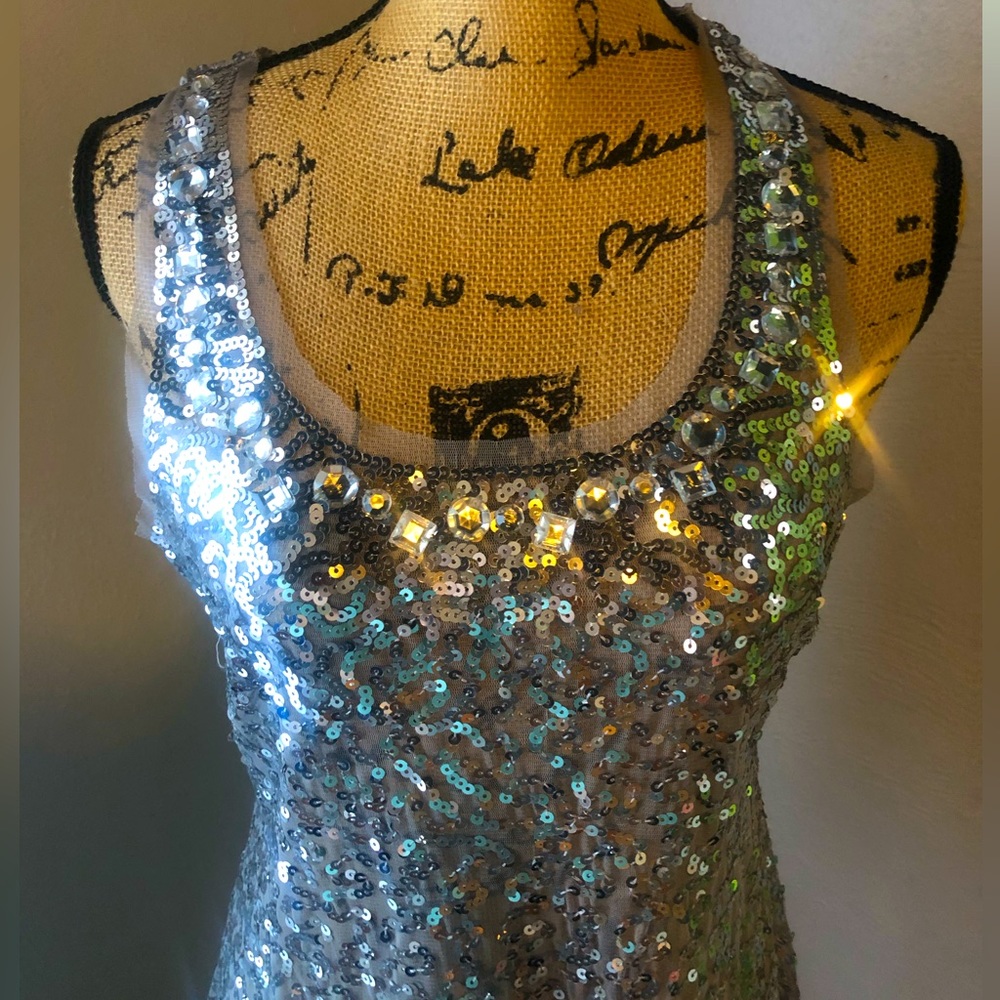 Lipstick Grey Mesh Silver Sequined Tank Top. Size Large.  NWOT.